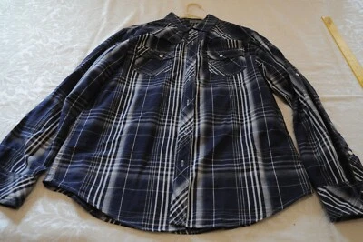 Helix Long Sleeve Plaid Shirt Black & Gray Men's Medium Pearl Snap Western - Image 1 of 4