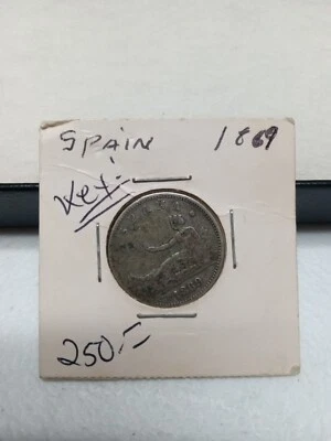 1869 Spain Una Peseta Silver Key!!! - Image 1 of 2