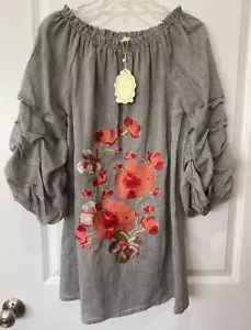 Velzera Sz S Mini Dress Embroidered Flowers Boho Gypsy Peasant NWT - Picture 1 of 10
