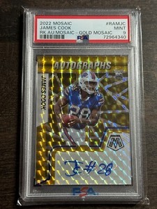 2022 Panini Mosaic Rookie Scripts James Cook Auto GOLD #9/10 RC Bills PSA 9 MINT
