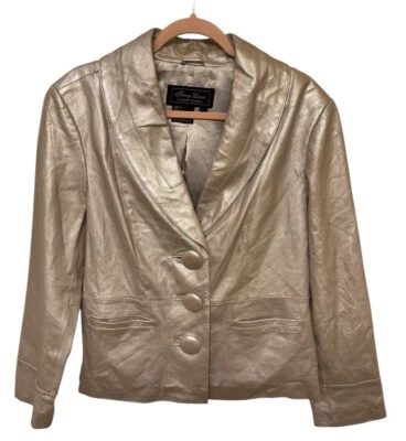 Vintage Women’s Terry Lewis Size L Leather Blazer Jacket Silver/Grey  - Image 1 of 4