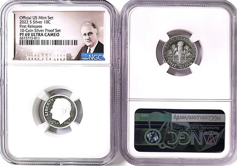 2022 S SILVER ROOSEVELT DIME 10C  NGC PF69 ULTRA CAMEO FIRST RELEASES 10 COIN R6 Cover