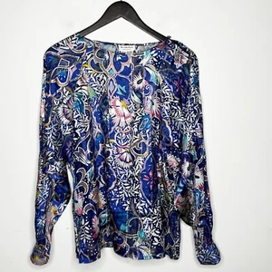 ViTG The Silk Farm Women’s Long Sleeve Silk Blouse 14 Silver Metallic Thread - Picture 1 of 7