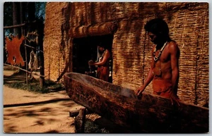 Vintage Jamestown Virginia VA Algonquin Indianer Langhaus Kanu 1950er Ansicht Postkarte - Bild 1 von 2