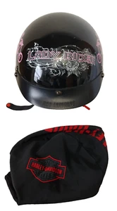 Hot Leathers Lady Rider Motorcycle Helmet Black With Roses Medium With Bag - Picture 1 of 10