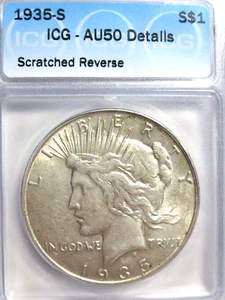 1935-S PEACE SILVER DOLLAR ICG AU50 DETAILS "KEY DATE" - Picture 1 of 4