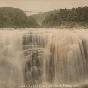 c1920 Letchworth State Park Middle Falls Castile NY Portage Bridge Genesee River - Picture 1 of 3