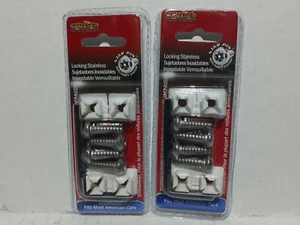 2 License Plate Tag Frame Locking Fasteners STANDARD Screws Bolts USA Car Auto - Foto 1 di 3