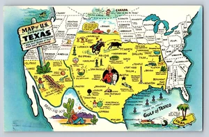 Mapa postal de los Estados Unidos que muestra mapa grande de Texas cromado sin publicar - Imagen 1 de 2
