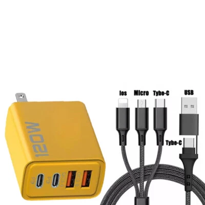 Зарядное устройство настенное быстрое 120 Вт USB-C PD и кабель 3-в-1 для - Изображение 1 из 4