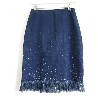 FENDI Vintage 1990s Embellished Fringe Cotton Denim Skirt IT44/ AUD 10 / US 6 - Image 1 of 4