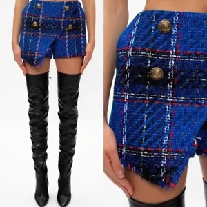 NWT BALMAIN Tartan tweed asymmetrical shorts 36 $1,752 4 - Picture 1 of 13