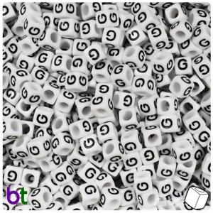 BeadTin White Opaque 6mm Cube Alpha Beads - Single Black Letter Choice (80pcs) - Picture 1 of 27