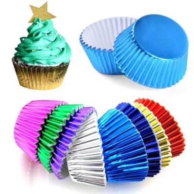 100pcs Runde Form Folie Metallic Papier Muffin Cupcake Liner Backtassen Form - Bild 1 von 4