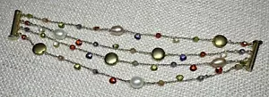 Brazalete de perlas con cuentas de 4 hilos de plata de ley tono oro 925 cierre magnético 7,5" - Imagen 1 de 9