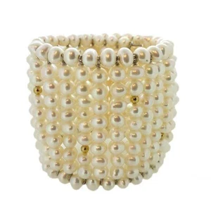BRACCIALE GRANDE PERLE BIWA GIAPPONE CON ARGENTO RODIATO 18 KT - Foto 1 di 1