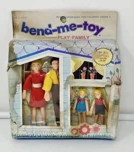 Vintage Bend Me Spielzeug Puppenhaus Spiel Familie Mama Papa Schwester & Bruder Hongkong MCM - Bild 1 von 11