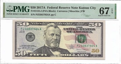 2017A $50 KANSAS CITY FRN. PMG SUPERB GEM Uncirculated 67 EPQ Banknote. - Image 1 of 2