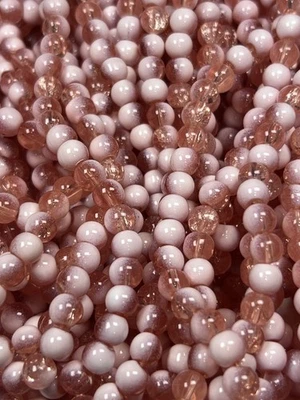 75 6mm Two-Tone Crackle Glass Beads Light Coral & White - Image 1 of 3