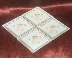 Vtg ( 4 ) Hina Matsuri Koyama Kiln Japanese Mino Ware Diamond Shape Mori Plates - Picture 1 of 6