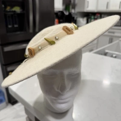 Sombrero estilo fedora ala ancha fieltro mezcla lana crema Henry Margu Creations vintage Foto 1 de 4