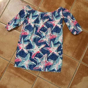 Lilly Pulitzer Girls Dress Beachy Coastal Travel Vacay Pom Pom Starfish 8/10 - Picture 1 of 4
