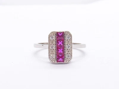 Ladies Art Deco Style Fine 925 Sterling Silver Sapphire & Ruby Cocktail Ring - Image 1 of 4