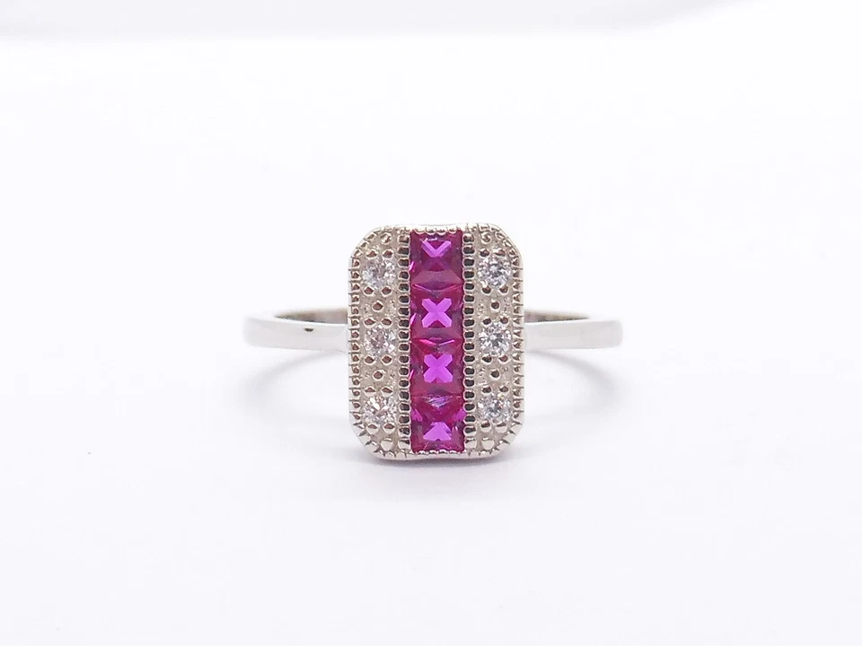 Ladies Art Deco Style Fine 925 Sterling Silver Sapphire & Ruby Cocktail Ring - Image 1 of 4