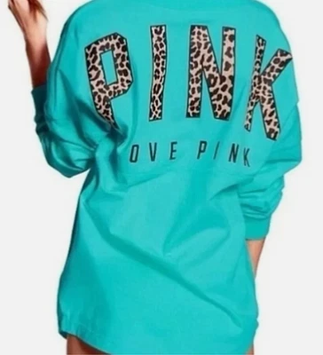 Victoria's Secret 粉色猎豹印花图形蓝绿色小号超大款长袖 — 第 1/4 张图片