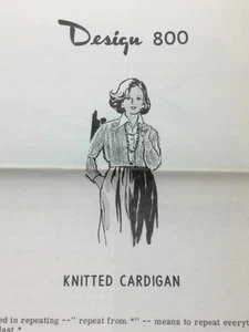 Vtg Mail Order Design 800 KNITTED CARDIGAN Pattern Original - Picture 1 of 2