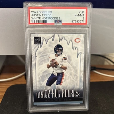 2021 Donruss  White Hot Rookies  Justin Fields Bears PSA 8 - Image 1 of 2