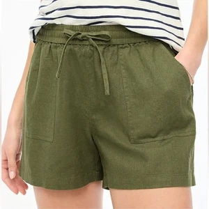 J. Crew Linen Blend Drawstring Elastic Waist Shorts Women’s XL Olive Green - Picture 1 of 9
