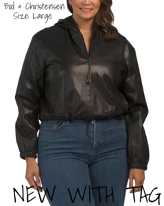 Bod & Christensen Women's Leather Hooded Jacket Black Size Large New With Tag - Picture 1 of 4