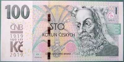 CZECH REPUBLIC 100 KORUN COMMEMORATIVE UNC NOTE FROM 2019  , P 28 - Image 1 of 2