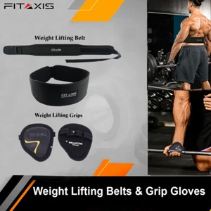 Heavy Duty Grip Gloves Padded Weightlifting Belt FITAXIS Olympic & Gym Training - Picture 1 of 7