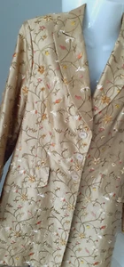 DIBARI Long Blazer Jacke Gr.42 XL Seide Viskose Gold/ Beige Stickerei wie neu - Bild 1 von 9