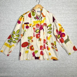 Vtg Chicos Linen Shacket Sz M Floral Fairy Whimsical Animals Retro Funky Safari - Picture 1 of 13