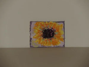 Handbemalter lustiger Sonnenblumenmagnet aus Acryl gelbe Rückseite - Bild 1 von 2