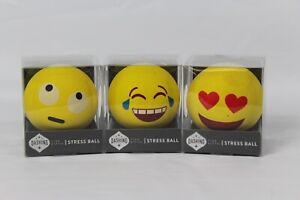 NIB-Emoji Themed Stress Balls Dashing Fine gifts Lot of 3 yellow LOL, LOVE, ect.