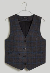 Chaleco de traje a cuadros mezcla de lana Madewell talla 0, NM408, NUEVO SIN ETIQUETAS, PRECIO DE VENTA SUGERIDO POR EL FABRICANTE $118 - Imagen 1 de 16