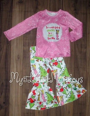 NUEVO Cindy Lou Grinch Quien Robó Navidad Niñas Boutique Conjunto Dr Seuss Foto 1 de 4