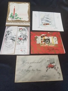 VINTAGE CHRISTMAS CARDS (Lot of 5) 1920's/30's ~ USA - Picture 1 of 6