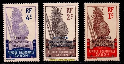 EBS French Gabon 1924 - Native Warrior Overprinted - GA 88-90 - MNH** - Image 1 of 4