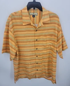 Camisa Tommy Bahama Para Hombre Mediana Naranja Amarillo Rayas Jacquard Seda Manga Corta - Imagen 1 de 8