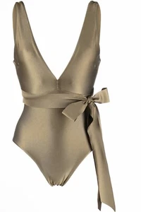 Zimmermann Womens  Rosa Plunge Tie-waist One-piece Swimsuit In Olive/army 4 $360 - Picture 1 of 9