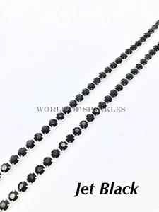 2 Metri Nero 6mm Catena Catena Finitura Strass Diamante Argento Cristallo Cucitura - Foto 1 di 1