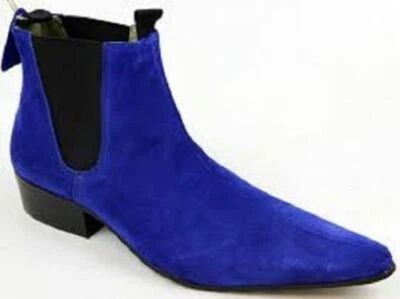 Stivali uomo fatti a mano blu royal scamosciati chelsea abbigliamento formale scarpe casual - Immagine 1 di 4