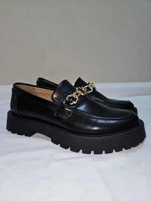 Sam & Libby Women's Black Leather Slip-On Round Toe Rylan Lug Sole Loafers Sze 8 - Image 1 of 4