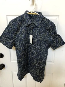 Camicia uomo Perry Ellis manica corta con bottoni zaffiro scuro casual taglia media - Foto 1 di 6