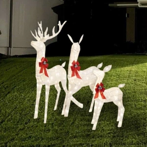 White 3 Piece LED Clear Lights Reindeer Family Outdoor Christmas Holiday Décor - Picture 1 of 6